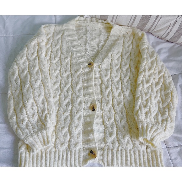 DAZY Cable Knit Drop Shoulder Cardigan, Shein Cream Oversized Sweater NWOT - Picture 4 of 6